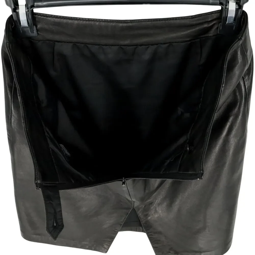 Siena Studio Skirt Petites 8P Black Leather Pencil Knee Length Zip Lined Vintage